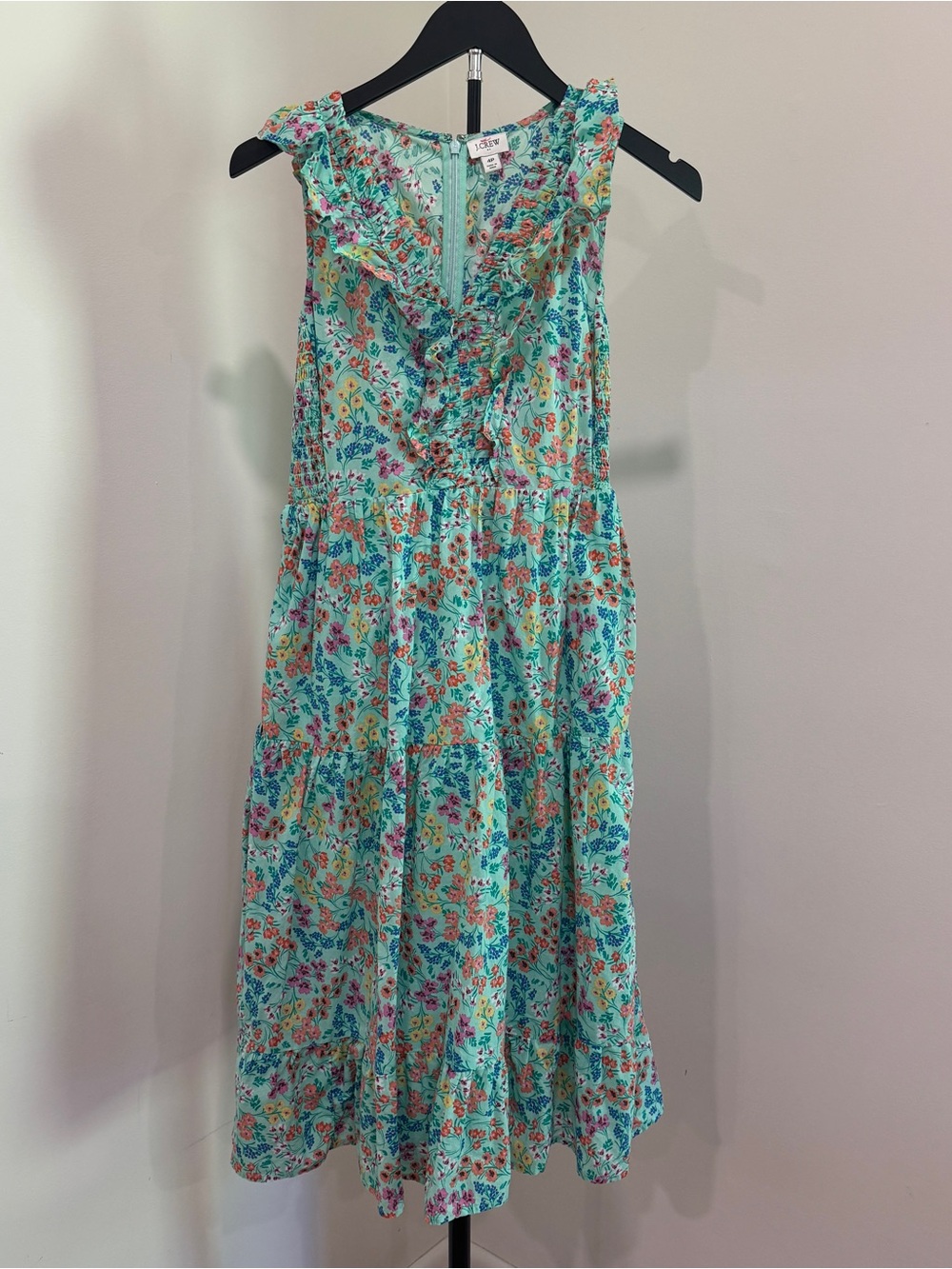 J.Crew Printed Smocked Ruffleneck Midi Dress size 4
